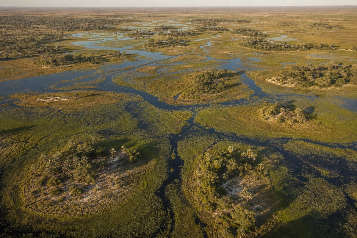 The Okavango Delta's channel system seen from the air